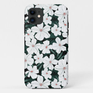 White Tropical Flowers Pattern iPhone 11 Case