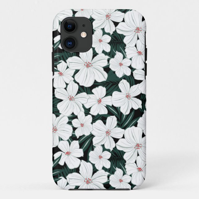 White Tropical Flowers Pattern Case-Mate iPhone Case (Back)