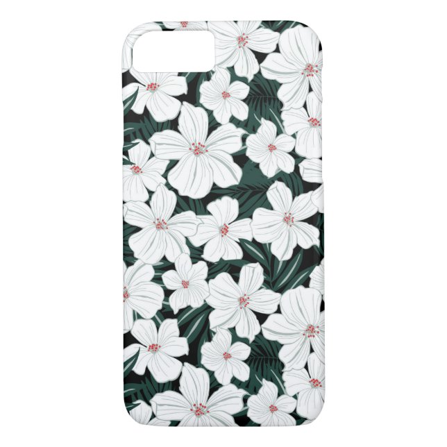 White Tropical Flowers Pattern Case-Mate iPhone Case (Back)