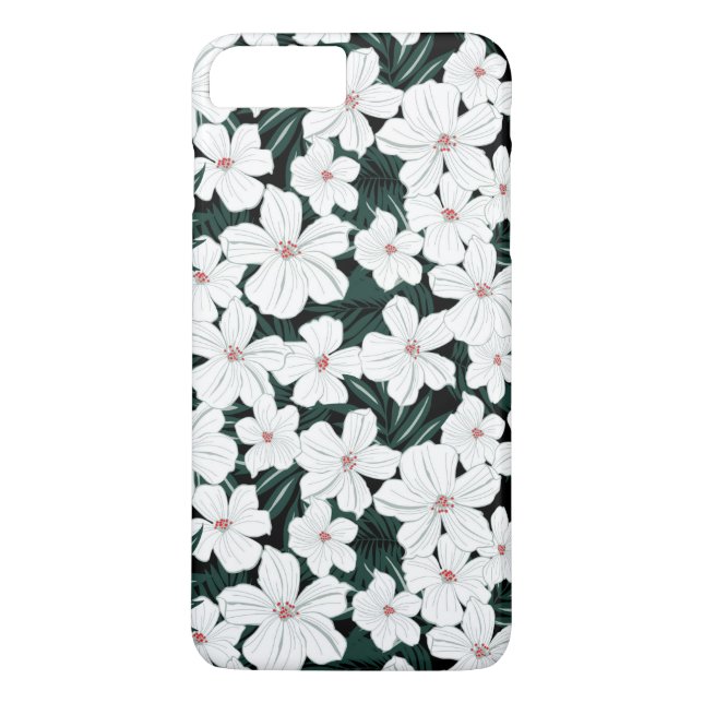 White Tropical Flowers Pattern Case-Mate iPhone Case (Back)