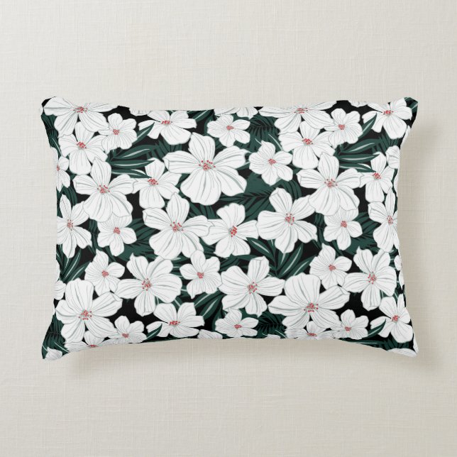 White Tropical Flowers Pattern Decorative Pillow (Front)