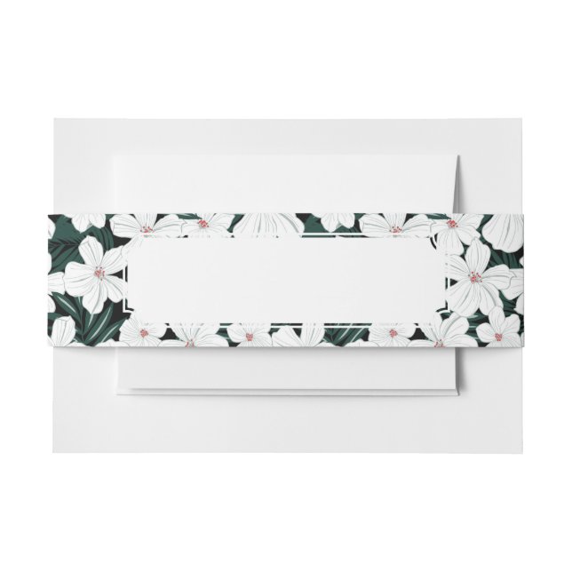 White Tropical Flowers Pattern Invitation Belly Band (Front Example)