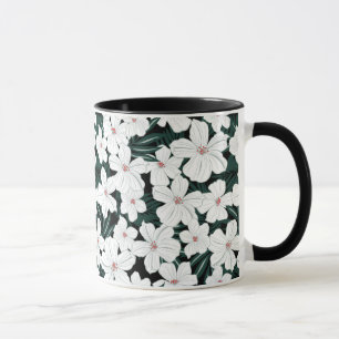 White Tropical Flowers Pattern Mug