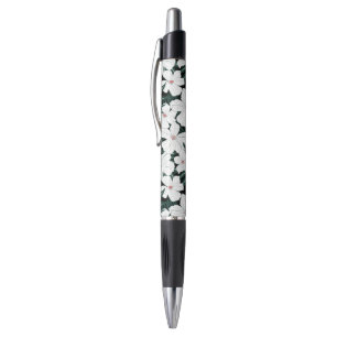 White Tropical Flowers Pattern Pen