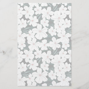 White Tropical Flowers Pattern Stationery