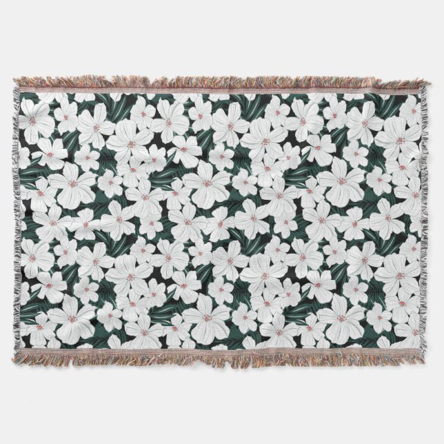 White Tropical Flowers Pattern Throw Blanket (Front)