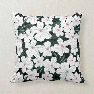 White Tropical Flowers Pattern Throw Pillow