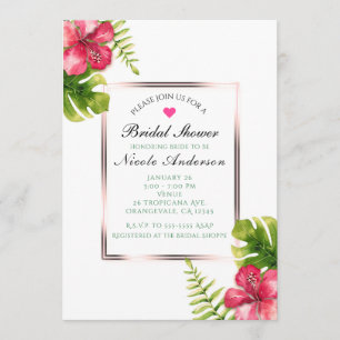 White Tropical Hibiscus Leaves Elegant Invitations