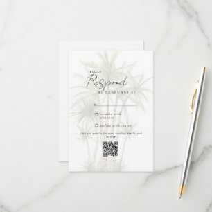 White Tropical Modern Wedding QR Code RSVP Card