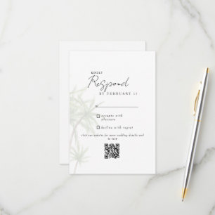 White Tropical Modern Wedding QR Code RSVP II Card