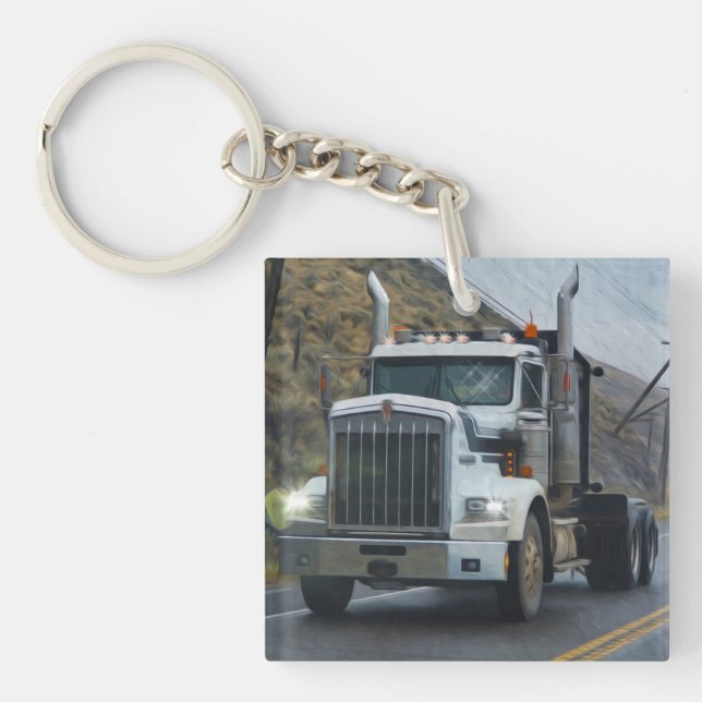 White Truck Art for Lorry Drivers Keychain (Front)