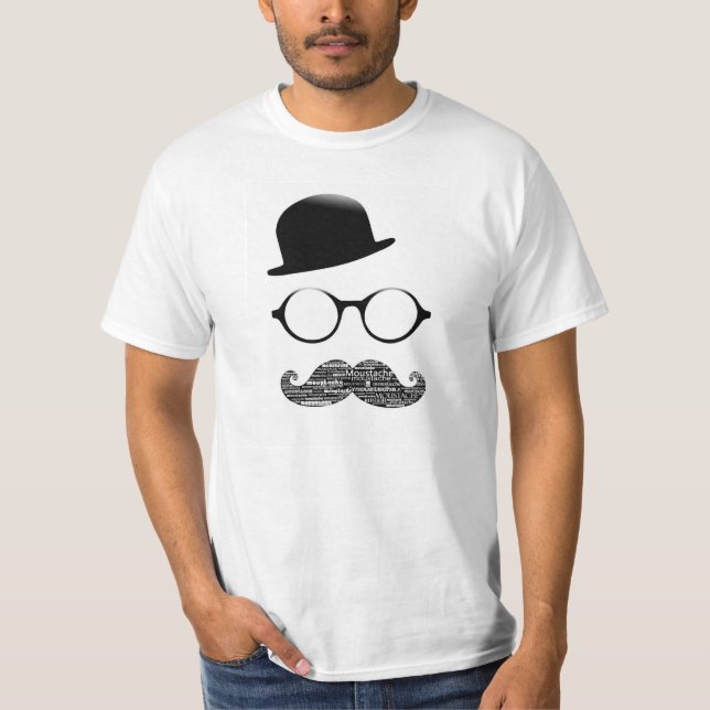 White Tshirt Hat Glasses Moustache (Front)