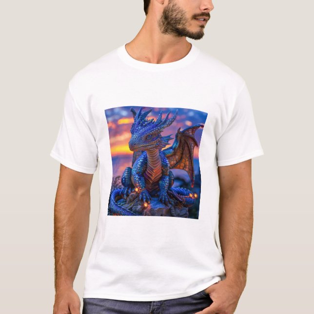 White Tshirt Printed with Majestic Dragon  (Front)