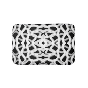 White Tubular Piping On Black  Bath Mat