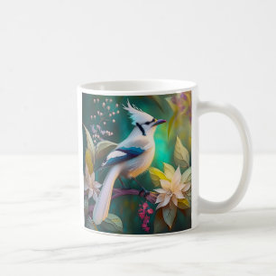 White Tufted Teal Wing Jay Fantasy Bird Coffee Mug