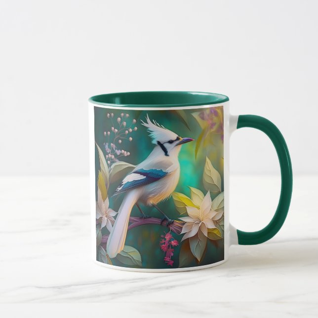 White Tufted Teal Wing Jay Fantasy Bird Mug (Right)