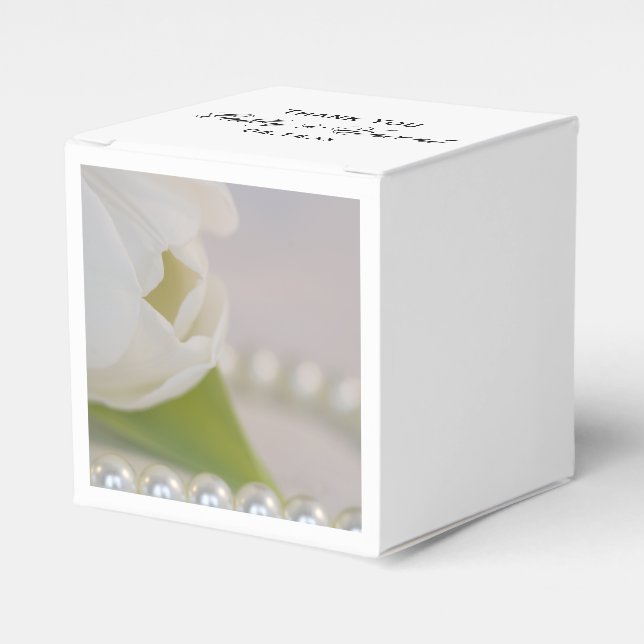 White Tulip and Pearls Spring Wedding Favor Box (Front Side)