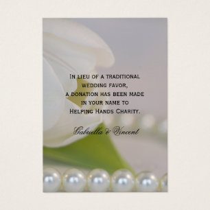White Tulip and Pearls Wedding Charity Favour Card
