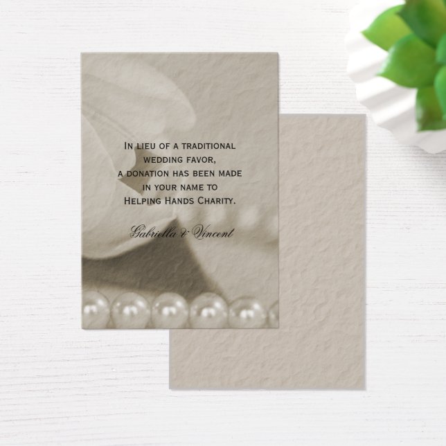 White Tulip and Pearls Wedding Charity Favour Card (Desk)