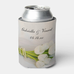 White Tulip Bouquet Spring Wedding Favours Can Cooler