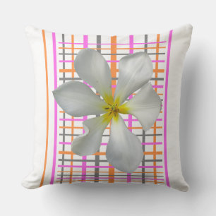 White Tulip Chequered Pattern Throw Pillow