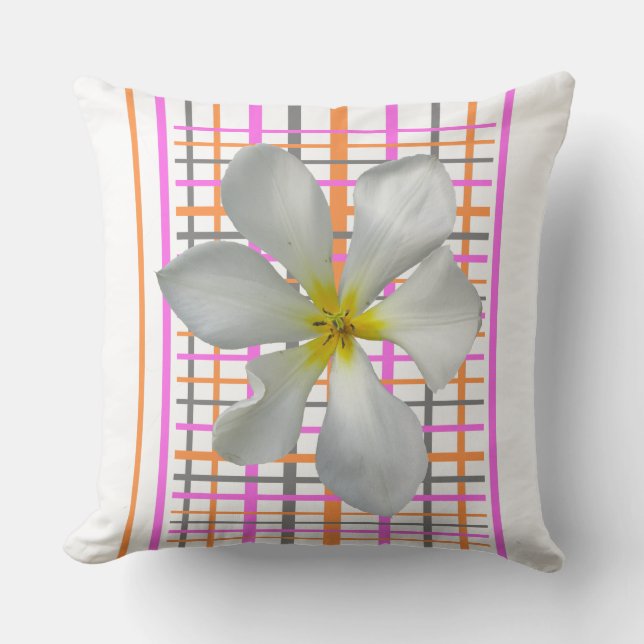 White Tulip Chequered Pattern Throw Pillow (Front)