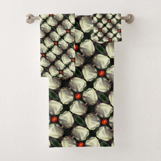 White Tulip Flower Abstract Pattern     Bath Towel Set (Insitu)