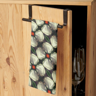 White Tulip Flower Abstract Pattern Kitchen Towel