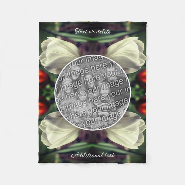 White Tulip Flower Personalized Add Your Own Photo Fleece Blanket (Front)
