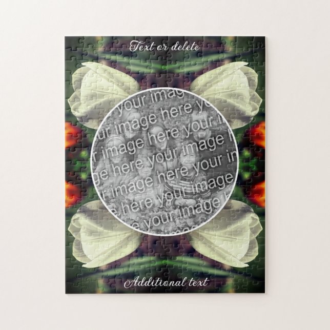 White Tulip Flower Personalized Add Your Own Photo Jigsaw Puzzle (Vertical)