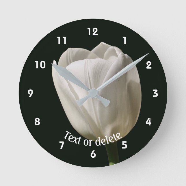 White Tulip Flower Personalized Round Clock (Front)