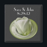 White Tulip Flower Wedding  Magnet<br><div class="desc">Delicate white tulip on a black background save the date wedding announcement favour refrigerator magnet. Fill in your information in the template. Make more changes to text and font size, style, and colour by clicking on Customize. This image is available on many products in my gallery. Please visit Smilin' Eyes...</div>