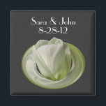 White Tulip Flower Wedding  Magnet<br><div class="desc">Delicate white tulip on a black background save the date wedding announcement favour refrigerator magnet. Fill in your information in the template. Make more changes to text and font size, style, and colour by clicking on Customize. This image is available on many products in my gallery. Please visit Smilin' Eyes...</div>