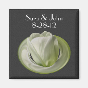 White Tulip Flower Wedding  Magnet