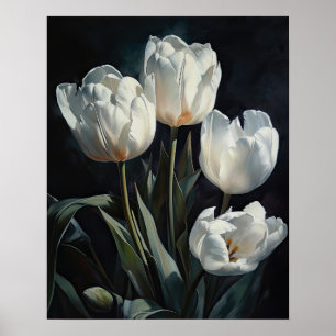 White Tulip Flowers Art Print Poster