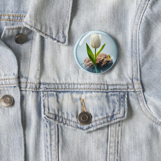 White Tulip in a Bubble 2 Inch Round Button (In Situ)