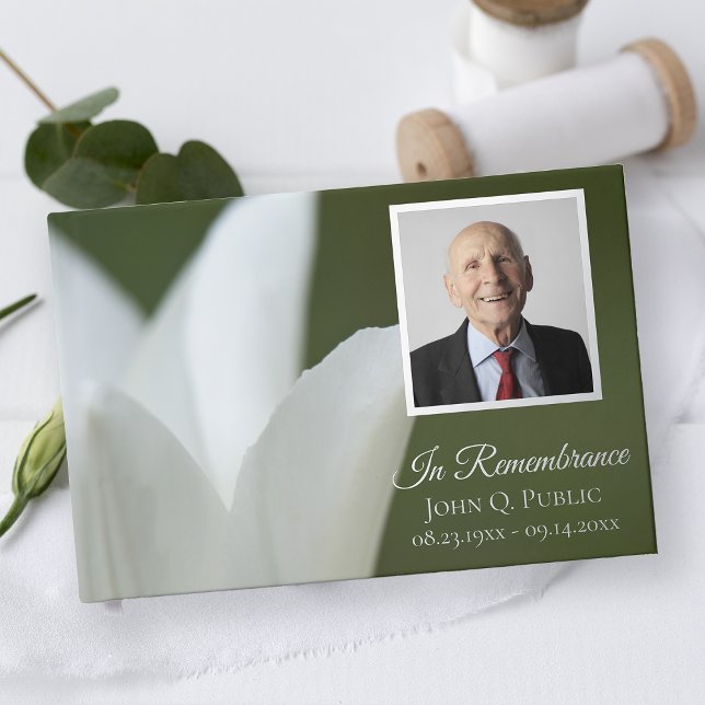 White Tulip on Green Celebration of Life Memorial Guest Book (Creator Uploaded)