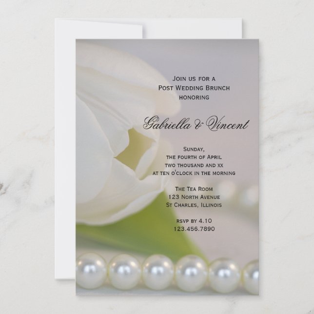 White Tulip Pearls Post Wedding Brunch Invitation (Front)