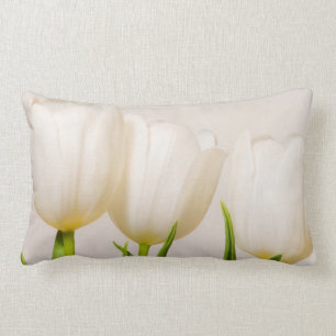 White tulips against a white background, lumbar pillow