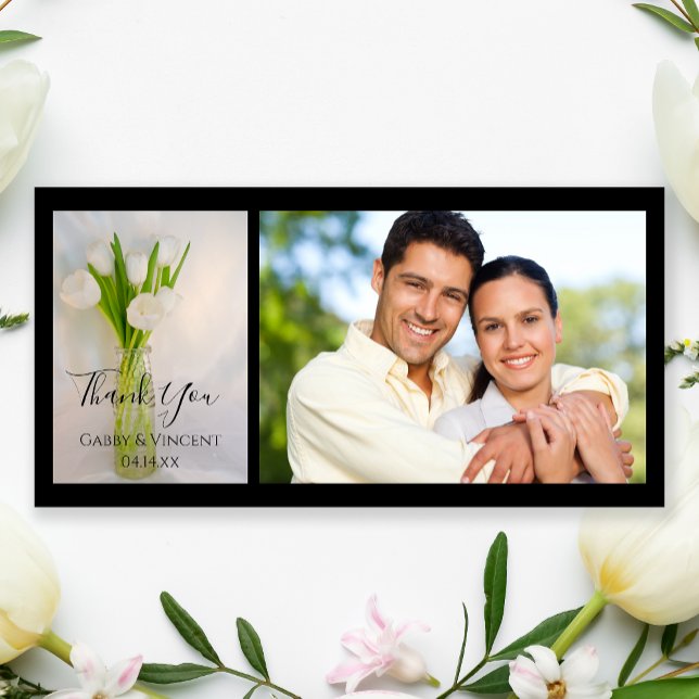 White Tulips Bottle Wedding Thank You Photo Card (Creator Uploaded)