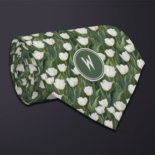 White Tulips Floral  Tie