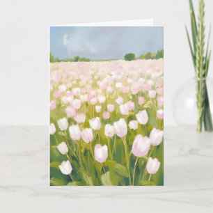 White Tulips Flower Field Painting Card