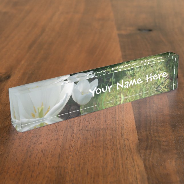 White Tulips Flower Trio Nameplate (Side)