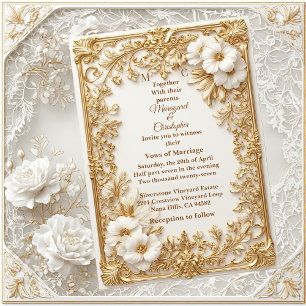 White Tulips Gold Ornate Baroque Grandeur Wedding  Invitation