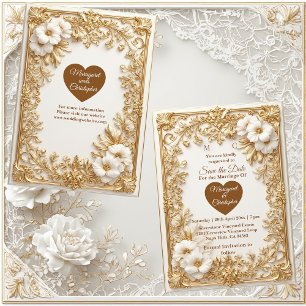 White Tulips Gold Ornate Baroque Save The Date 