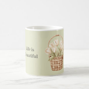 White Tulips in a Basket Coffee Mug