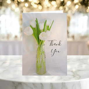 White Tulips in Milk Bottle Wedding Thank You Card