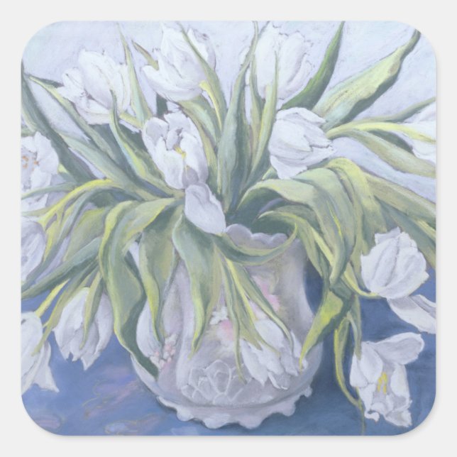 White Tulips Square Sticker (Front)