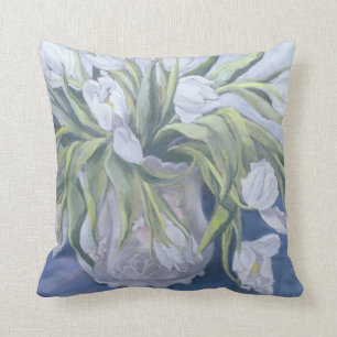 White Tulips Throw Pillow
