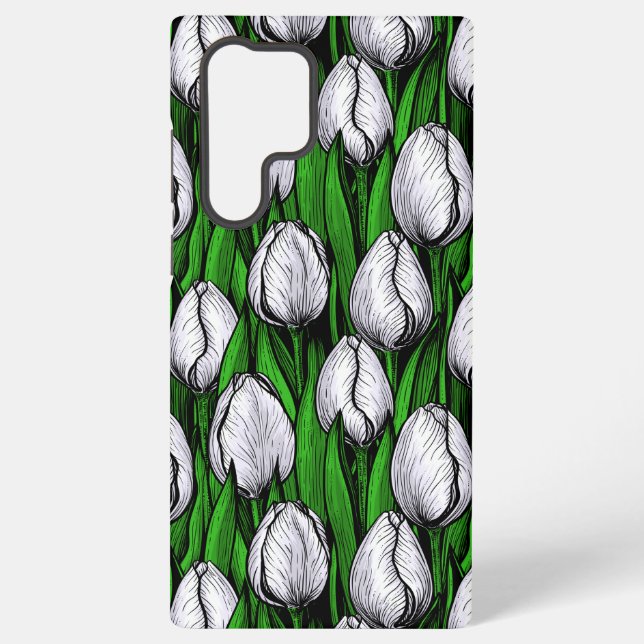 White tulips with green leaves samsung galaxy s22 ultra case (Back)